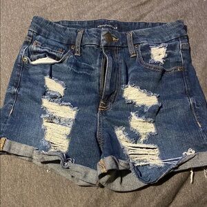 Aeropostale Women's High Rise Curvy Ripped Blue Jean Shorts